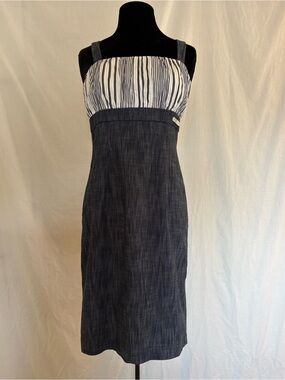 Nueva Chambray Stripe Sheath Dress Nautical Cottage Coastal Sz 8 Made in Canada